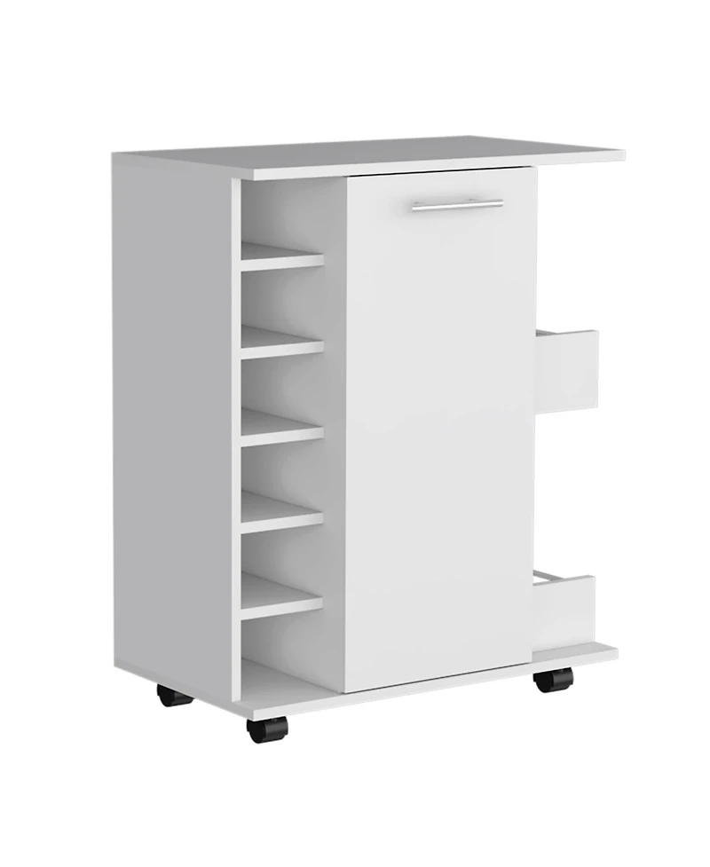 flynama Rolling Bar Cart with 2 Side Storage Shelves, 6 Wine Bottle Rack and Casters