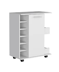 flynama Rolling Bar Cart with 2 Side Storage Shelves, 6 Wine Bottle Rack and Casters