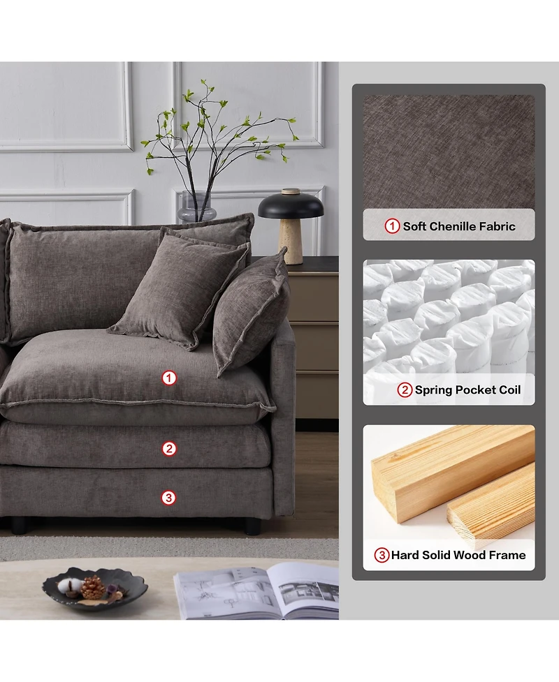 Rainsken L-Shaped Modular Sectional Sofa, 105" 3-Seater Convertible Chenille Couch with Removable Ottoman for Living Room Decor