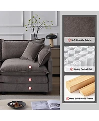 Rainsken L-Shaped Modular Sectional Sofa, 105" 3-Seater Convertible Chenille Couch with Removable Ottoman for Living Room Decor