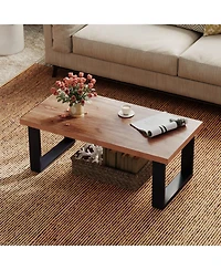 Sugift 47-inch Farmhouse Style Rustic Coffee Table with Thickened Tabletop and Natural Wood Texture