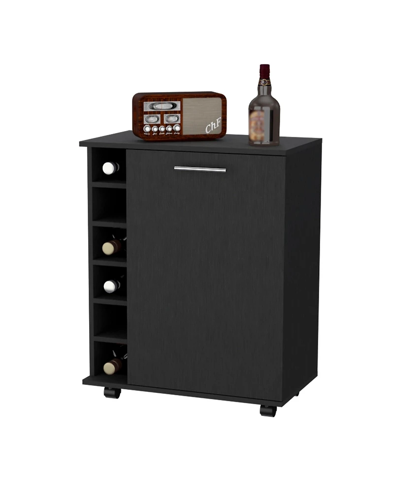flynama Wenge 6-Bottle Rack Bar Cart with Concealed Storage