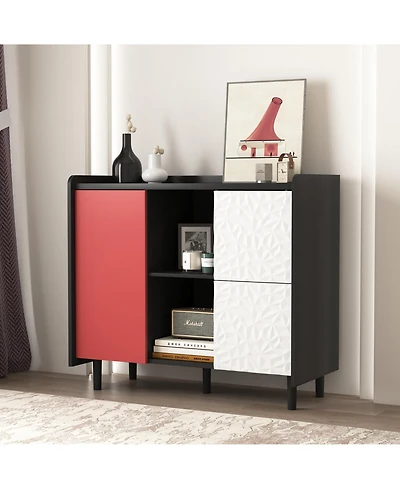 flynama Buffet Cabinet with Doors, 2 Drawers and Open Compartments