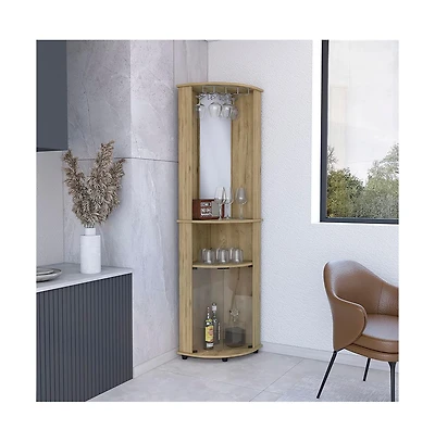 flynama Corner Bar Cabinet with 2 Cabinets Macadamia Finish