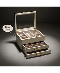 Yigii 3-Layer Clear Window Wood Grain Jewelry Organizer Box for Earrings Bracelets Necklaces Rings High Capacity Storage Gift