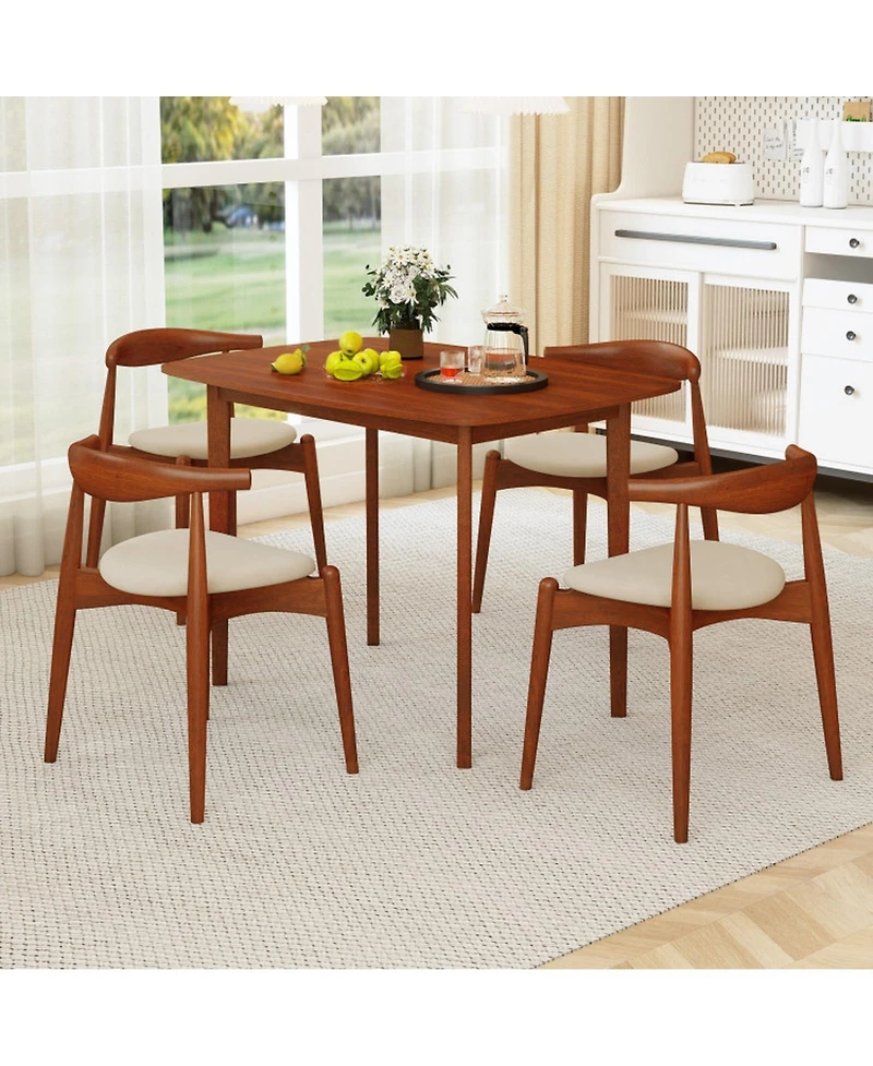 Gouun Rectangular Walnut Finish Kitchen Table for 2-4 with Triangular Bracing