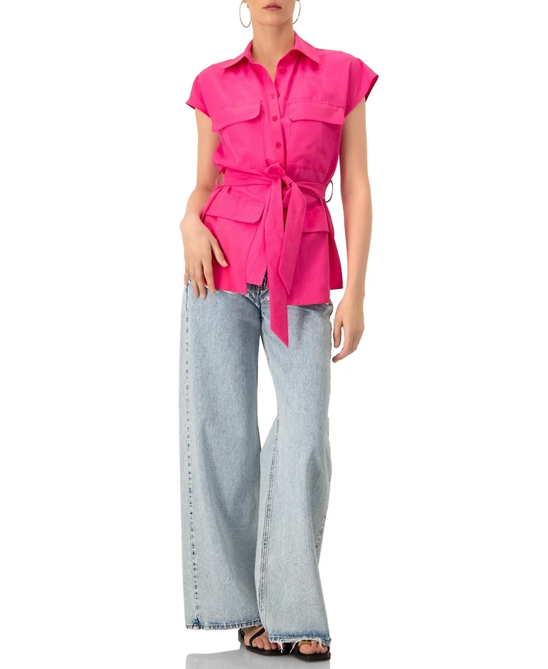 Ivonne Women's Cargo Shirt/Vest with Waist Tie