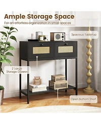 Slickblue Rattan Entryway Table with 2 Drawers and Open Shelf Storage