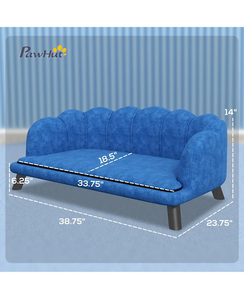 Aostirmotor Velvet Large Dog Couch Bed with Foam Cushion, Pearl Design, Soft Dog Sofa for Big and Medium Dogs, Dark Blue