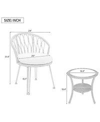 Rainsken Rattan Balcony Furniture Set of 3, Weather Resistant Wicker Bistro Chairs with Round Glass Table, Perfect for Patio, Backyard and Garden