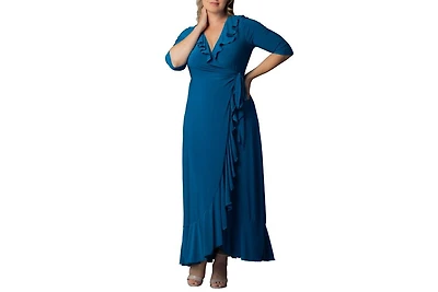 Kiyonna Plus Maritime Ruffle Maxi Dress with Sleeves