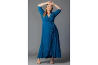 Kiyonna Plus Maritime Ruffle Maxi Dress with Sleeves