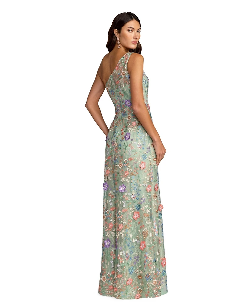 Mac Duggal Petite One Shlouder Lace Embroidered Gown Dresse