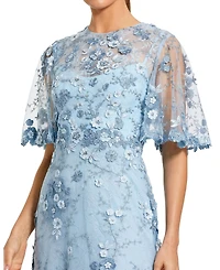Mac Duggal Petite women's Flutter Sleeve Floral Embroidered Net Gown