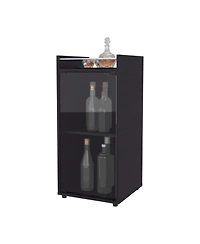 flynama Wenge Glass Door Bar Cabinet with Shelves