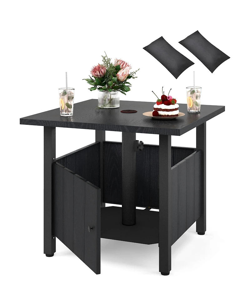 Slickblue Outdoor Umbrella Table Base Stand with Side Table and Umbrella Hole