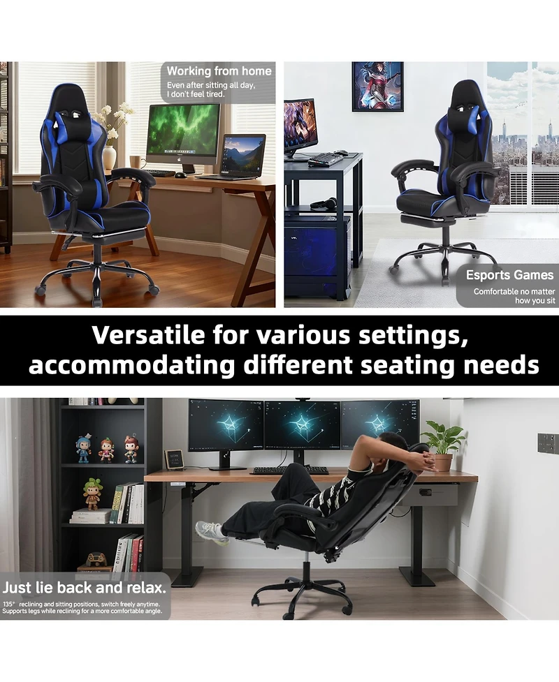 flynama Massage Gaming Chair with Footrest,Pu Ergonomic E-Sports Chair