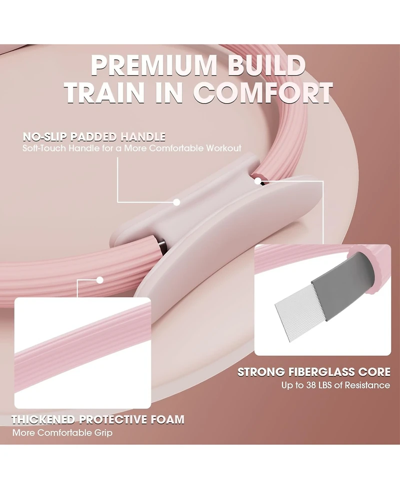 Mikolo Pilates Ring Set - 14" Magic Circle (38 lbs Resistance), 9.8" Pilates Ball, 5 Resistance Bands, and Exercise Guide Included for Home Workouts