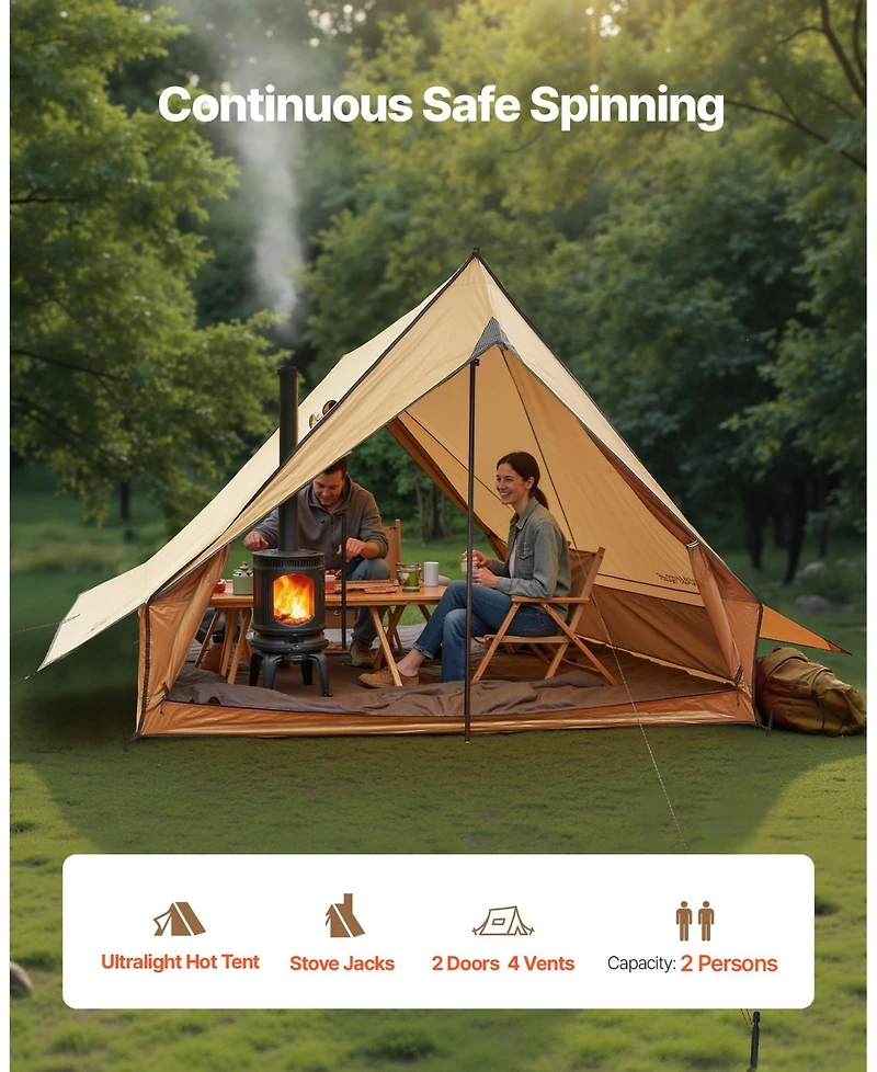 Mecale 2-Person Cabin Hot Tent with Stove Jack and Poles, Waterproof 4-Season Winter Tent with Fireproof Ground Mat