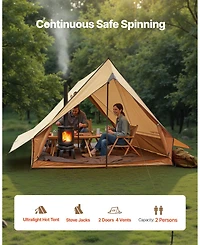Mecale 2-Person Cabin Hot Tent with Stove Jack and Poles, Waterproof 4-Season Winter Tent with Fireproof Ground Mat