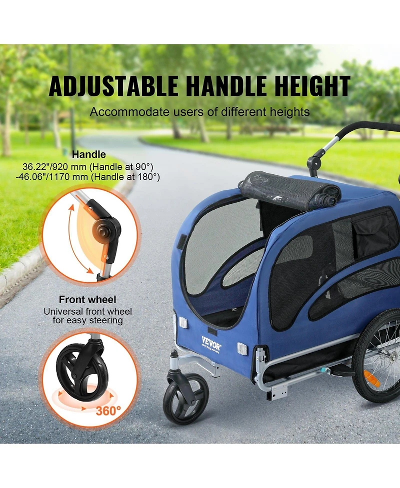 Aostirmotor 2-in-1 Dog Bike Trailer and Pet Stroller Cart, Supports 100 lbs, Easy Fold with Quick Release Wheels