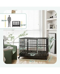 Aostirmotor 48" Heavy Duty Metal Dog Crate Kennel with Lockable Wheels, Double Door and Removable Tray