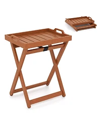 Sugift Outdoor Wood Tray Table Portable Side End Table with Folding Frame