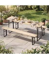 Sugift 70 Inch 3-Piece Folding Picnic Table with Benches for 6 Fir Wood Portable Bear Camping Table.