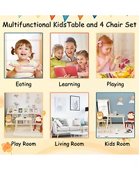 Rainsken 3 Piece Wood Table and Chair Set, w/ 2 LionandMonkey Animals Chairs, Wood Activity Tables Drawing Play Table Set, for Age 2-6 Boy Girl
