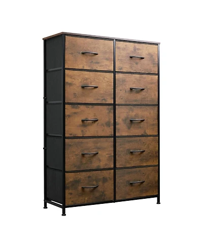 gaomon Home 10 Drawer Fabric Dresser, Steel Frame Storage Organizer with Wood Top.
