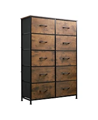 gaomon Home 10 Drawer Fabric Dresser, Steel Frame Storage Organizer with Wood Top.