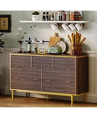 gaomon Bedroom 7-Drawer Dresser, 54in Wide Fluted Wood Chest with Curved Front, Gold Handles, Tv Stand Storage Cabinet.