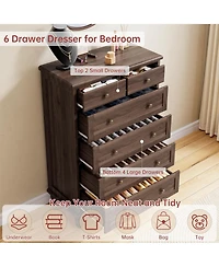 gaomon Bedroom 47" Tall 6 Drawer Dresser, Vintage Wood Chest of Drawers with Carved Handles.