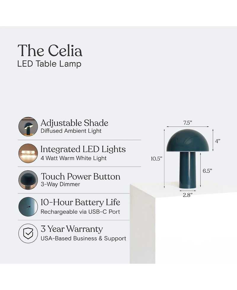 Brightech Celia Portable Led Table Lamp with Dome Mushroom Shade