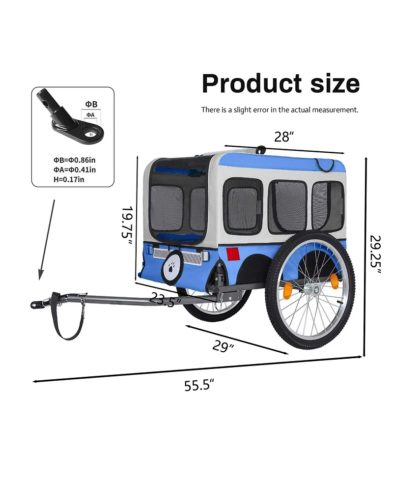 Aostirmotor Folding Dog Bike Trailer, Heavy Duty Pet Trailer for Large Dogs, All-Terrain Wheels, Spacious Design for Cycling, Jogging and Camping