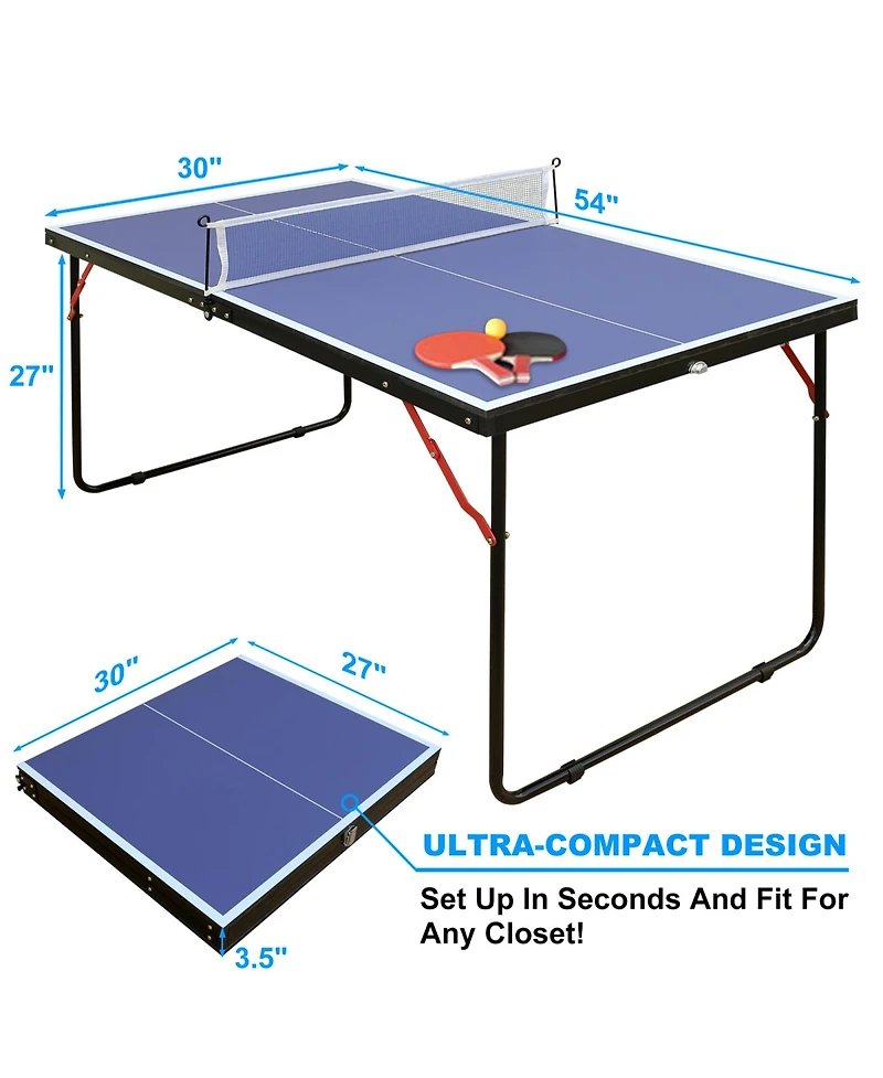 Rainsken 4.5FT Tennis Table, Foldable and Portable Ping Pong Table Set with Net and 2 Ping Pong Paddles for Indoor Outdoor Game