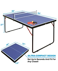 Rainsken 4.5FT Tennis Table, Foldable and Portable Ping Pong Table Set with Net and 2 Ping Pong Paddles for Indoor Outdoor Game