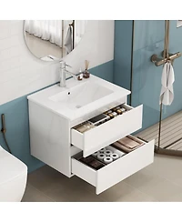 Sillysis Inch Bathroom Vanity with Ceramic Sink, Glossy Cabinet, 2 Soft Close Drawers, Compact Storage for Small Spaces