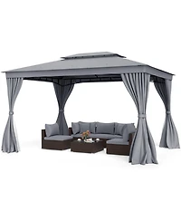 Slickblue Patio Gazebo Double Roof with Mesh Netting and Curtains