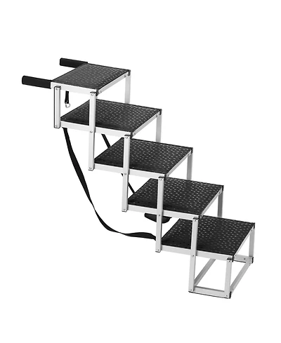 Aostirmotor 5-Step Folding Dog Stairs for Cars, Aluminum Pet Steps Loads up to 150 lbs, Portable Dog Ladder