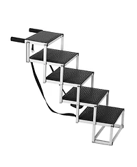 Aostirmotor 5-Step Folding Dog Stairs for Cars, Aluminum Pet Steps Loads up to 150 lbs, Portable Dog Ladder