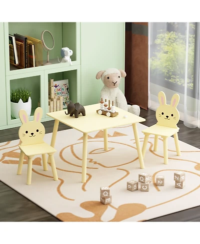 Rainsken 3 Piece Kids Table and Chairs Set, with 2 Bunny Chairs, Activity Play Table Set, for Study, Drawing, Play, Boys and Girls Gift for Ages 2+