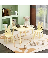 Rainsken 3 Piece Kids Table and Chairs Set, with 2 Bunny Chairs, Activity Play Table Set, for Study, Drawing, Play, Boys and Girls Gift for Ages 2+