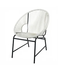 Rainsken Outdoor Patio Wicker Chair Set of 2, Oval Silhouette Pe Rattan Lounge Chair with Sturdy Iron Frame for Porches, Poolside Seating