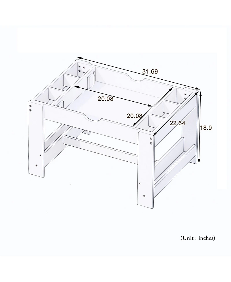 Rainsken Kids 2 in 1 Play Table with 7 Storage Compartments and Bookshelf, Modern Activity Learning Table Game Furniture