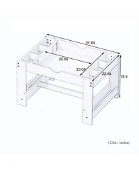 Rainsken Kids 2 in 1 Play Table with 7 Storage Compartments and Bookshelf, Modern Activity Learning Table Game Furniture