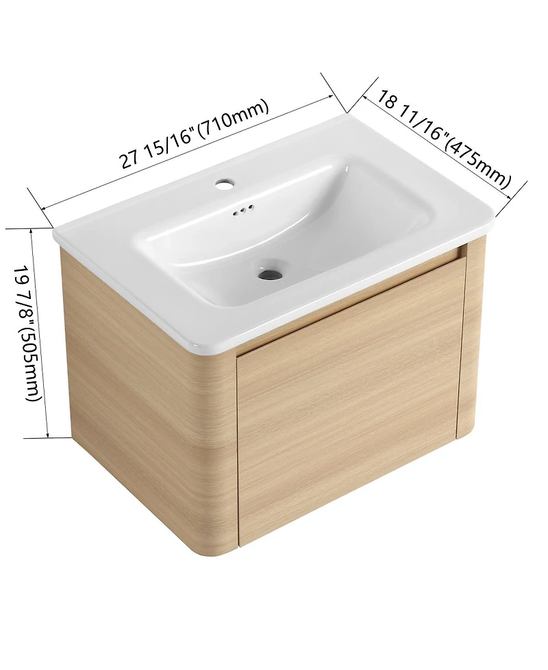 Sillysis Inch Wall Mounted Bathroom Vanity with Ceramic Sink, Soft Close Door and Plywood Cabinet
