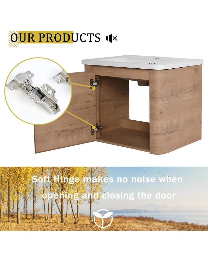 Sillysis Inch Wall Mounted Bathroom Vanity with Ceramic Sink, Storage Shelves