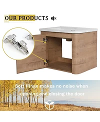 Sillysis Inch Wall Mounted Bathroom Vanity with Ceramic Sink, Storage Shelves