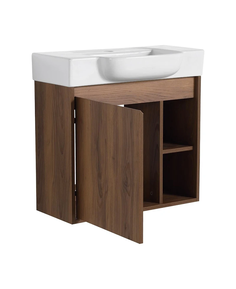 Sillysis Inch Wall Mounted Bathroom Vanity with Ceramic Sink, Modern Plywood Cabinet, Soft Close Door
